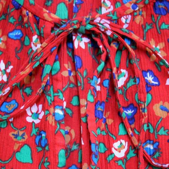 Yves St Laurent YSL Cotton Crepe (red) Calico Peasant Blouse - Picture 4 of 7